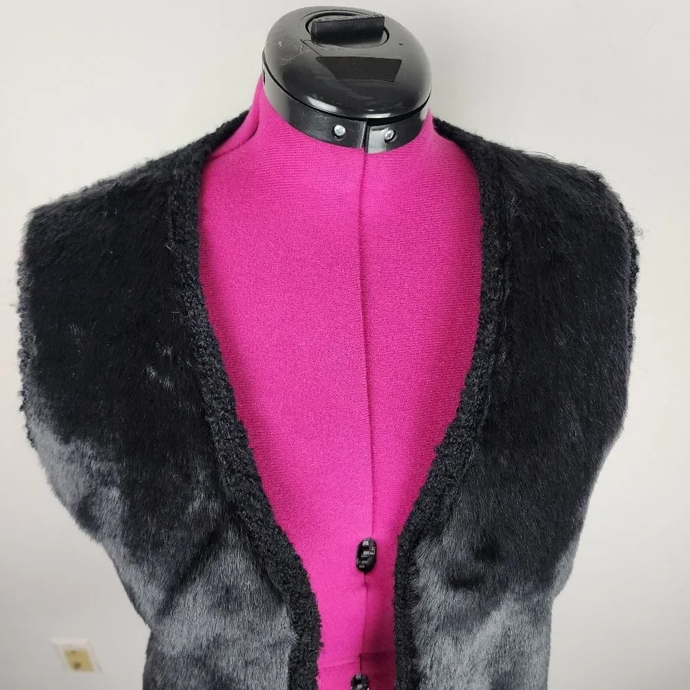 Style & Co Black Faux Fur Vest Sweater Open Front Cardigan Sleeveless Jacket S - Picture 14 of 16